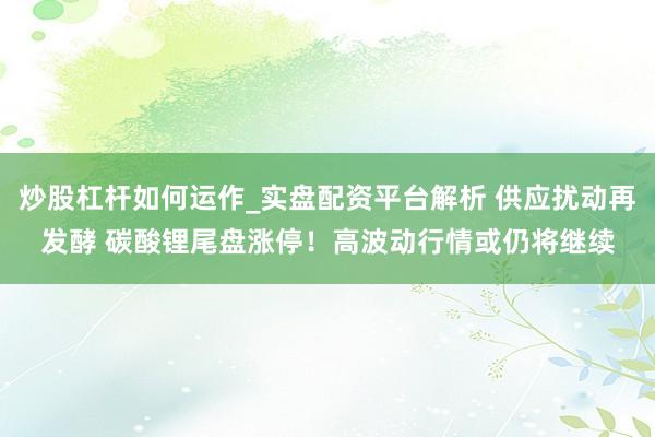 炒股杠杆如何运作_实盘配资平台解析 供应扰动再发酵 碳酸锂尾盘涨停！高波动行情或仍将继续